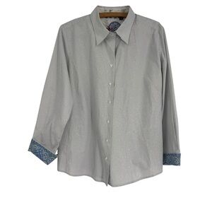 Robert Graham Mens XL Button Up White Blue Stripe Dress Shirt Paisley Flip cuff